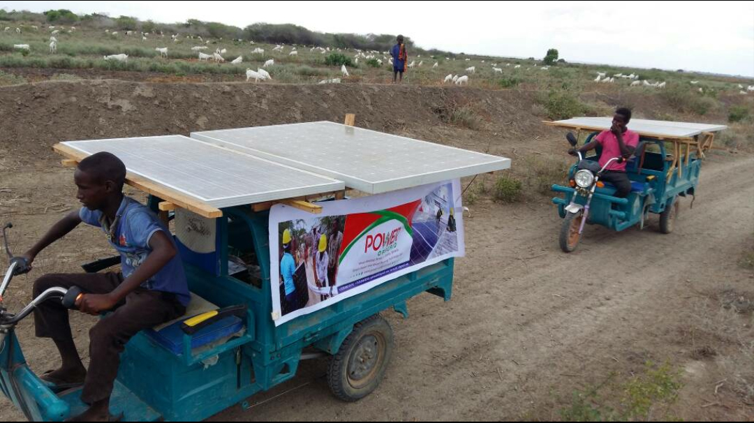 Local farmers riding first-ever Solar EV made in Balcad, Somalia by Power OffGrid to transport their harvest saving 70% of their revenue on diesel fuel transportation.